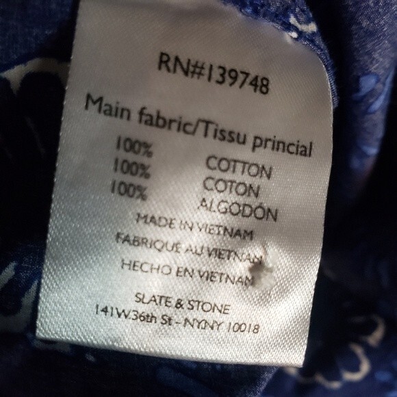 Slate & Stone Bates Mens XL Floral Indigo TyeDye Short Sleeve Button Up - Picture 8 of 9